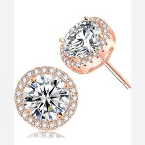 💎Diamond Halo Studs  - Cate & Chloe Rose Gold Earrings